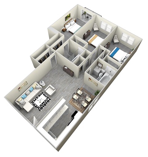Floor plan for 3 beds, 2 baths, 987 sqft